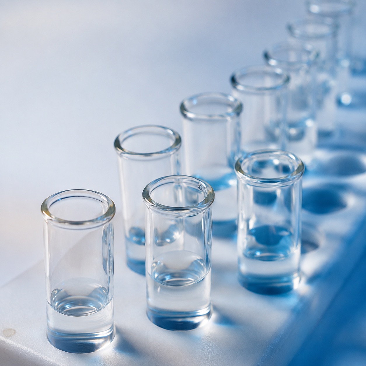 Laboratory sample vials of water