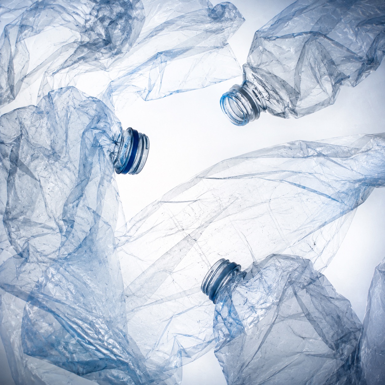 Crumpled plastic water bottles